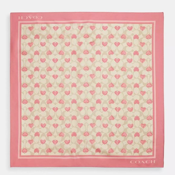🥰 Coach Signature Heart Print Silk Bandana - Picture 1 of 9